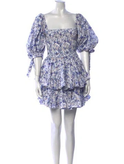 Pre-owned Caroline Constas Floral Print Mini Dress In Blue/white