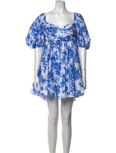 Pre-owned Caroline Constas Floral Print Mini Dress In Blue/white