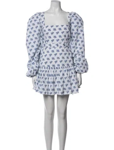 Pre-owned Caroline Constas Floral Print Mini Dress In Blue/white