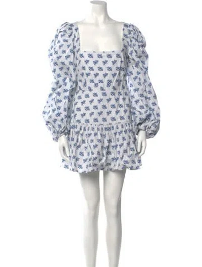 Pre-owned Caroline Constas Floral Print Mini Dress In Blue/white