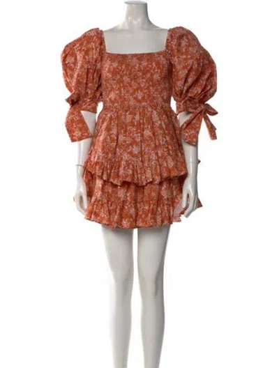 Pre-owned Caroline Constas Floral Print Mini Dress In Brown