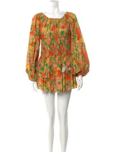 Pre-owned Caroline Constas Floral Print Mini Dress In Orange