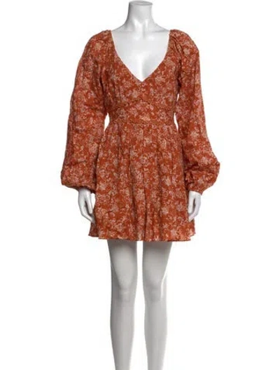 Pre-owned Caroline Constas Floral Print Mini Dress In Orange