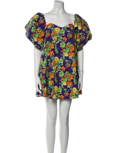 Pre-owned Caroline Constas Floral Print Mini Dress In Purple