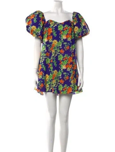 Pre-owned Caroline Constas Floral Print Mini Dress In Purple