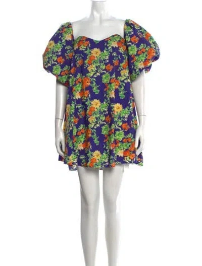 Pre-owned Caroline Constas Floral Print Mini Dress In Purple