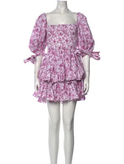 Pre-owned Caroline Constas Floral Print Mini Dress In Purple/white