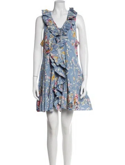 Pre-owned Caroline Constas Floral Print Mini Dress W/ Tags In Blue