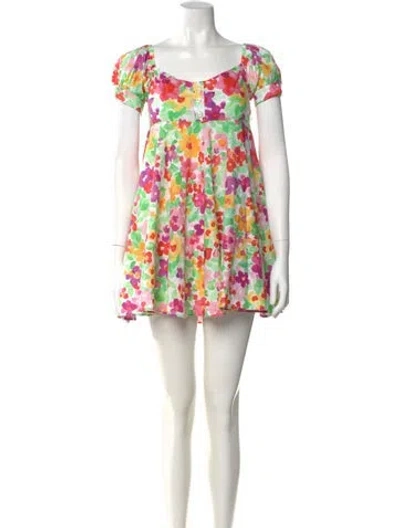 Pre-owned Caroline Constas Floral Print Mini Dress In White
