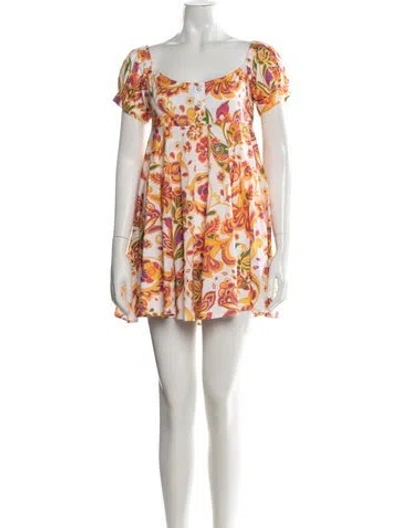 Pre-owned Caroline Constas Floral Print Mini Dress In White