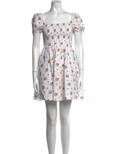 Pre-owned Caroline Constas Floral Print Mini Dress In White