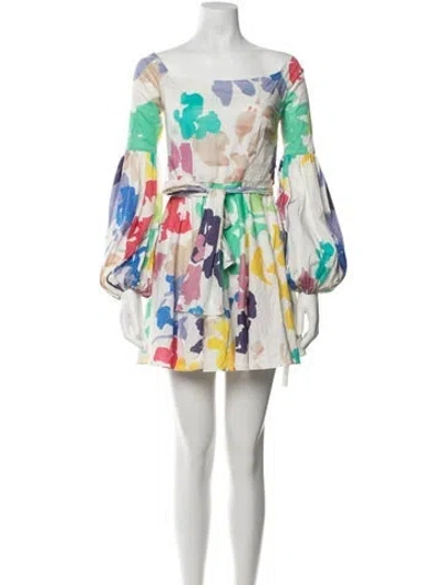 Pre-owned Caroline Constas Floral Print Mini Dress In White