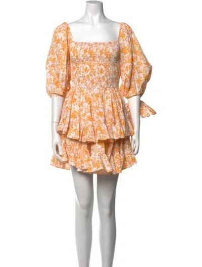 Pre-owned Caroline Constas Floral Print Mini Dress In White