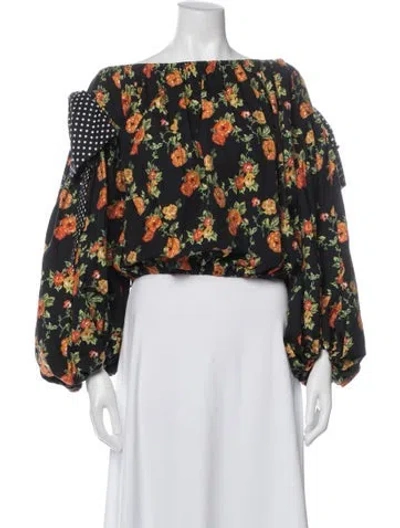 Pre-owned Caroline Constas Floral Print Off-the-shoulder Blouse In Black