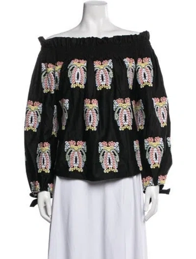 Pre-owned Caroline Constas Floral Print Off-the-shoulder Blouse In Black