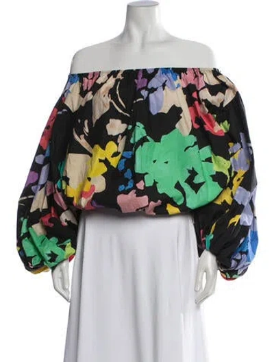 Pre-owned Caroline Constas Floral Print Off-the-shoulder Blouse In Black