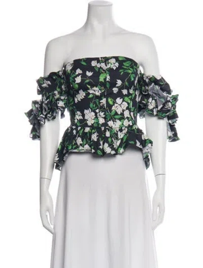 Pre-owned Caroline Constas Floral Print Off-the-shoulder Blouse In Black