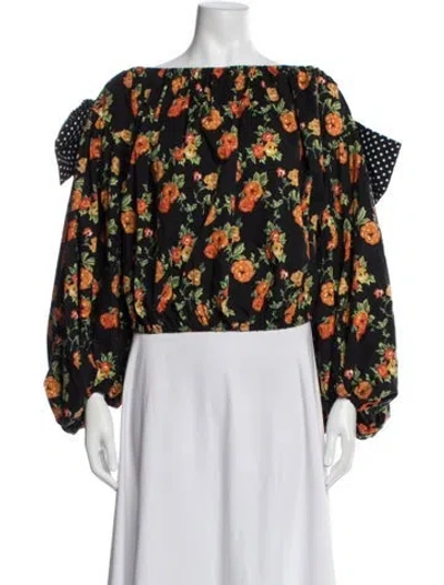Pre-owned Caroline Constas Floral Print Off-the-shoulder Blouse In Black