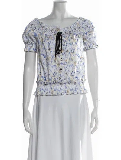 Pre-owned Caroline Constas Floral Print Off-the-shoulder Blouse In Blue