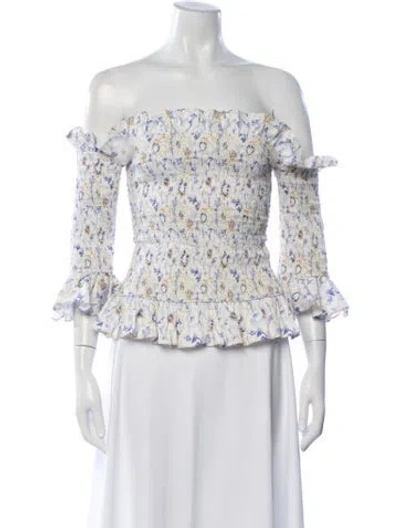 Pre-owned Caroline Constas Floral Print Off-the-shoulder Blouse In Blue