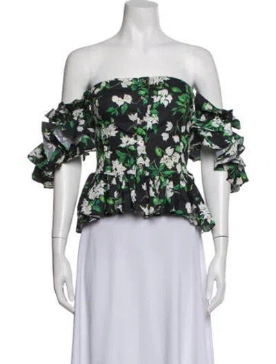 Pre-owned Caroline Constas Floral Print Off-the-shoulder Blouse In Green
