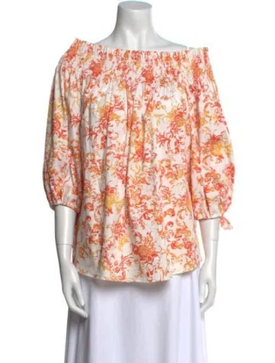 Pre-owned Caroline Constas Floral Print Off-the-shoulder Blouse In Orange