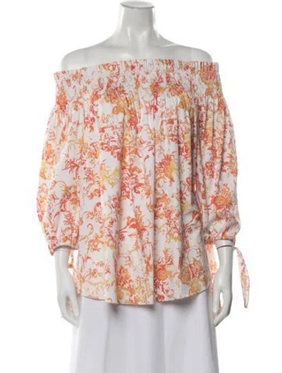 Pre-owned Caroline Constas Floral Print Off-the-shoulder Blouse In Orange