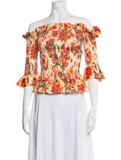 Pre-owned Caroline Constas Floral Print Off-the-shoulder Blouse In Orange