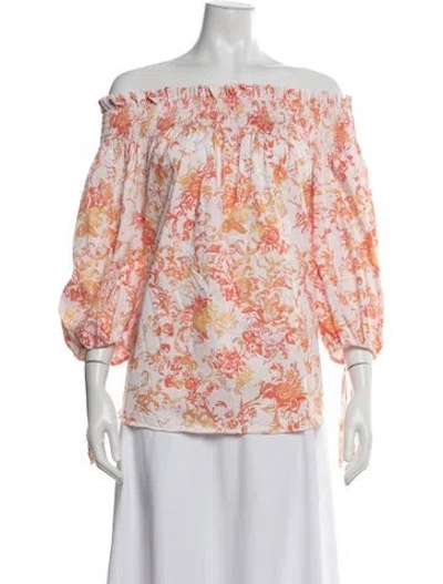 Pre-owned Caroline Constas Floral Print Off-the-shoulder Blouse In Orange