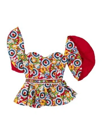Pre-owned Caroline Constas Floral Print Off-the-shoulder Blouse In Red