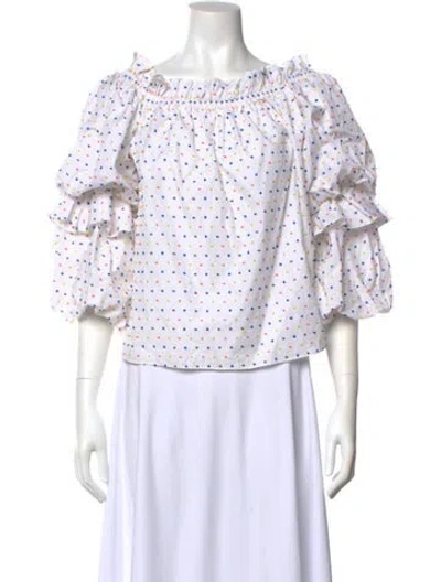 Pre-owned Caroline Constas Floral Print Off-the-shoulder Blouse In White