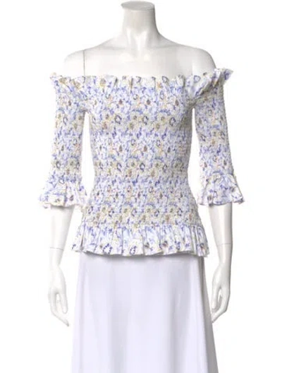 Pre-owned Caroline Constas Floral Print Off-the-shoulder Blouse In White