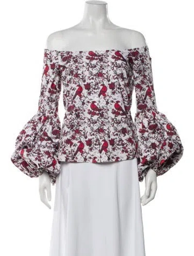 Pre-owned Caroline Constas Floral Print Off-the-shoulder Blouse In White