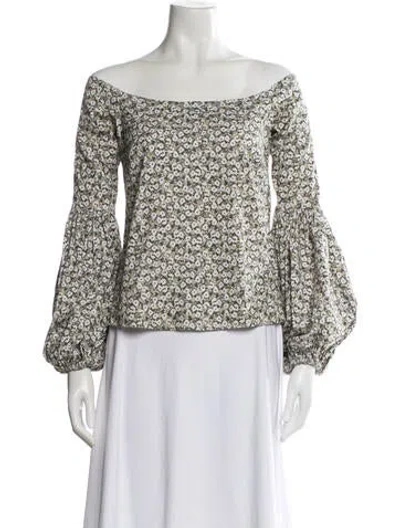 Pre-owned Caroline Constas Floral Print Off-the-shoulder Blouse In White