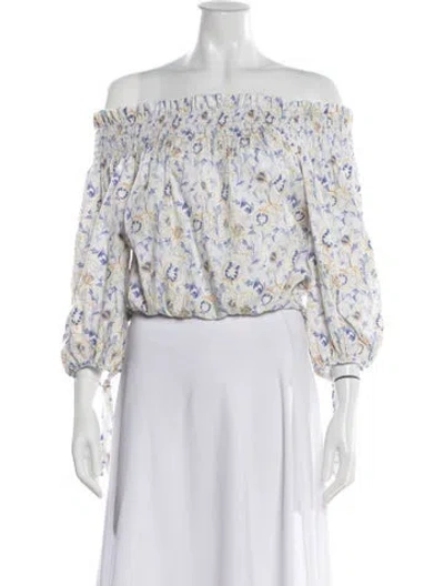 Pre-owned Caroline Constas Floral Print Off-the-shoulder Blouse In White