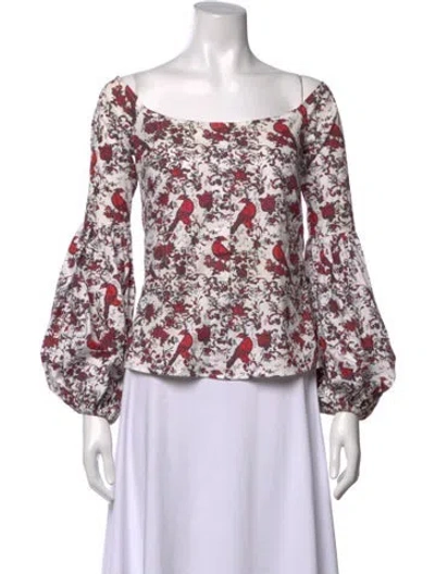 Pre-owned Caroline Constas Floral Print Off-the-shoulder Blouse In White
