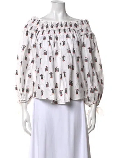 Pre-owned Caroline Constas Floral Print Off-the-shoulder Blouse In White
