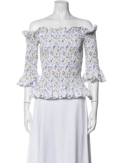 Pre-owned Caroline Constas Floral Print Off-the-shoulder Blouse In White