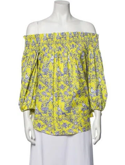 Pre-owned Caroline Constas Floral Print Off-the-shoulder Blouse In Yellow