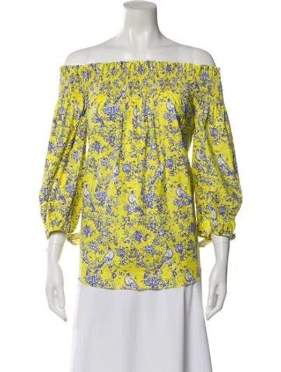 Pre-owned Caroline Constas Floral Print Off-the-shoulder Blouse In Yellow