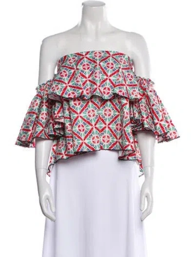 Pre-owned Caroline Constas Floral Print Off-the-shoulder Crop Top In Multi