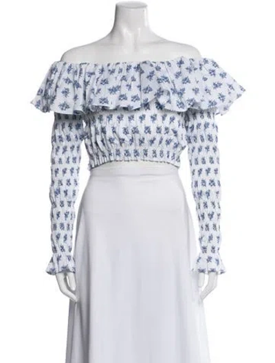 Pre-owned Caroline Constas Floral Print Off-the-shoulder Crop Top W/ Tags In White