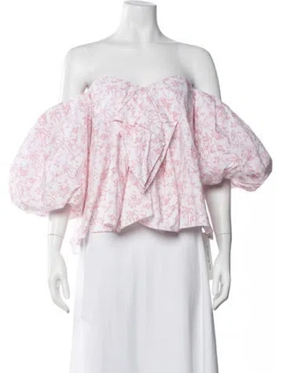 Pre-owned Caroline Constas Floral Print Off-the-shoulder Top In White