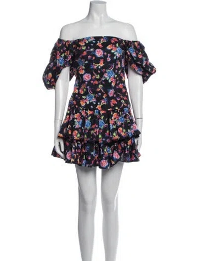 Pre-owned Caroline Constas Floral Print Ruffle Embellishment Skirt Set In Black