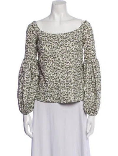 Pre-owned Caroline Constas Floral Print Scoop Neck Blouse In Green