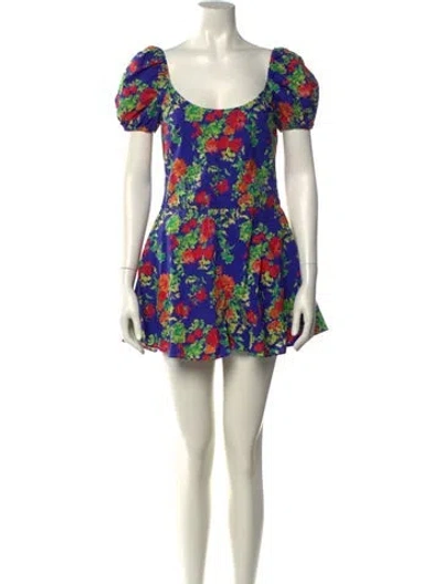 Pre-owned Caroline Constas Floral Print Scoop Neck Romper In Yellow