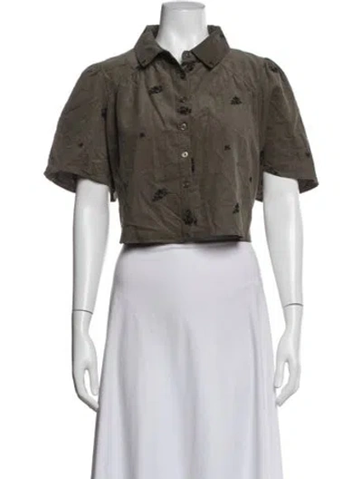 Pre-owned Caroline Constas Floral Print Short Sleeve Blouse W/ Tags In Green