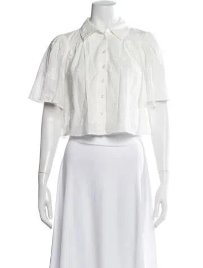 Pre-owned Caroline Constas Floral Print Short Sleeve Blouse W/ Tags In White