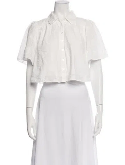 Pre-owned Caroline Constas Floral Print Short Sleeve Blouse In White