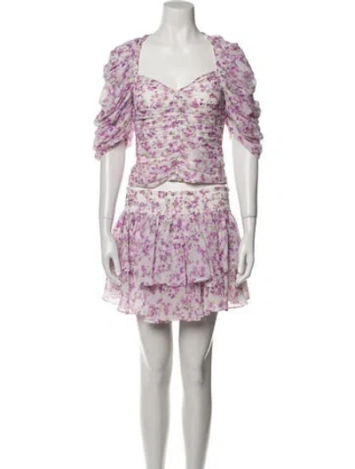 Pre-owned Caroline Constas Floral Print Skirt Suit In Purple